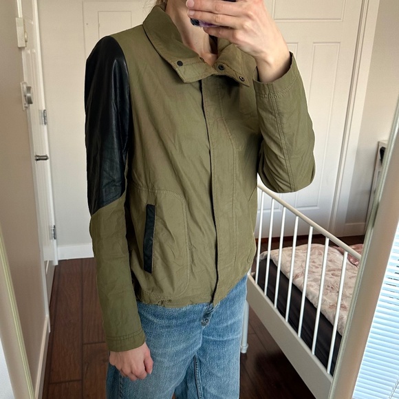 Women's Danier green jacket with black leather detailing - size XS - Picture 2 of 9